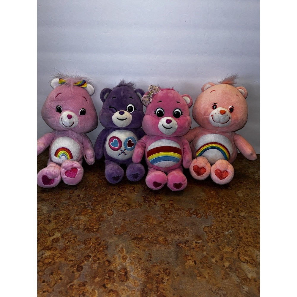 Care Bears Basic Plush Lot Of 4 Stuffed Animals 10-11" Size 2002, 2007 & Unknown
